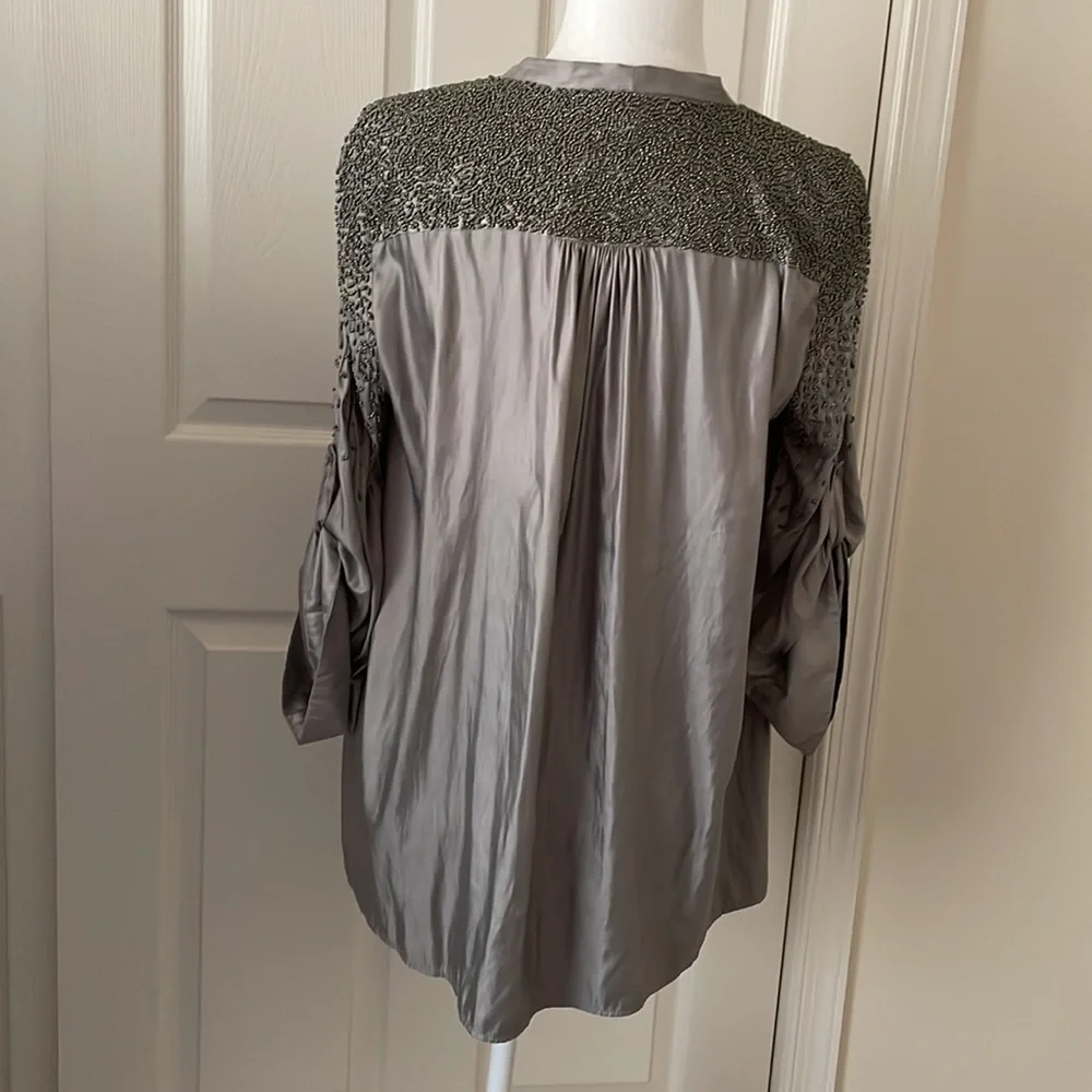 Elizabeth and James Beaded Silver/Gray Blouse - Picture 7 of 12